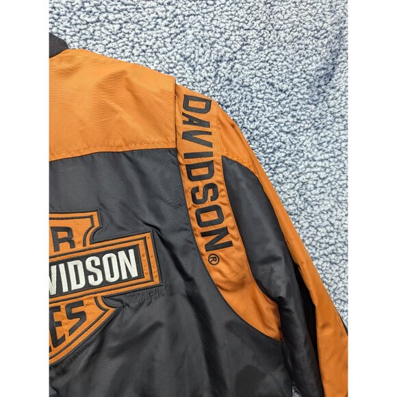 Harley Davidson Riding Jacket Mens LG Windbreaker Reflective Mesh Lined Orange - Picture 13 of 16